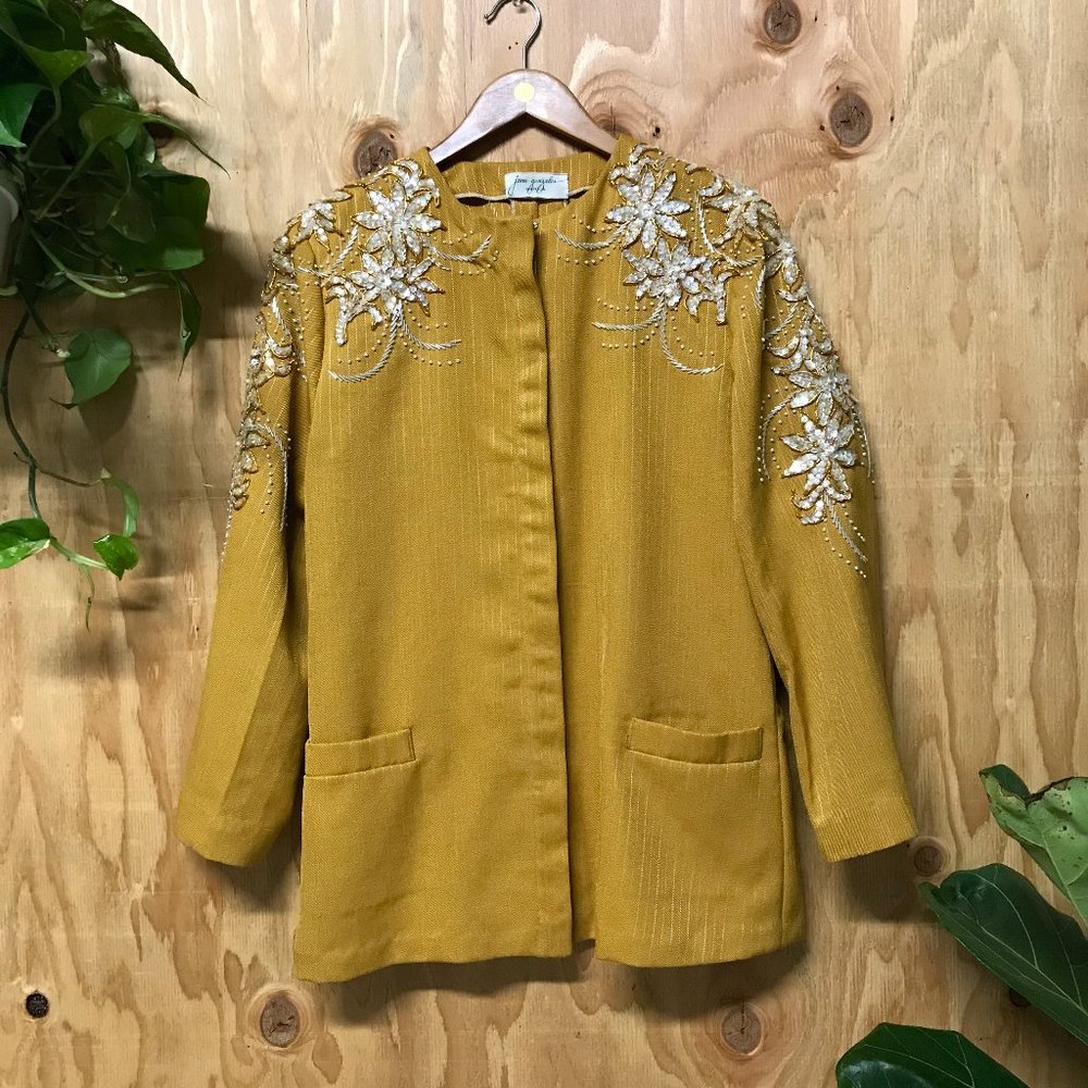 Mustard Yellow Beaded Blazer Jacket Coat